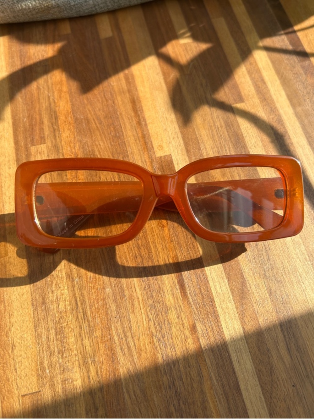 FREE Retro Rectangular Clear Lenses Amber Sunglasses
